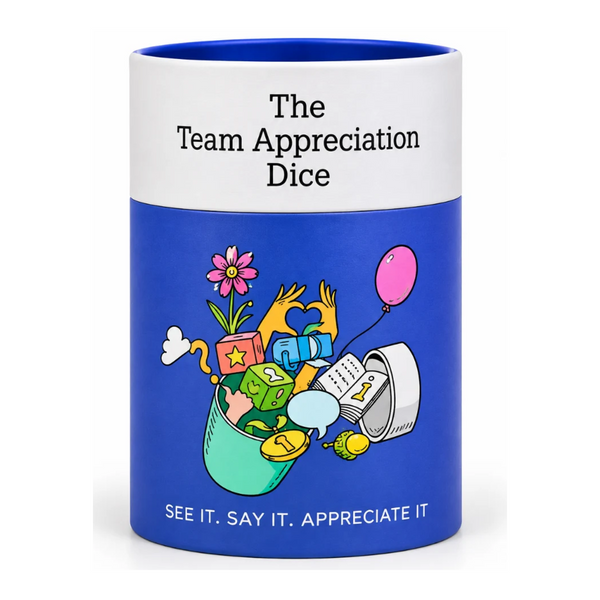 The Team Appreciation Dice gift tube, team building game for work